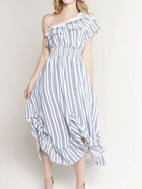 Misa Los Angeles Rumi Midi Dress One Shoulder Asymmetric Ruffle Size M